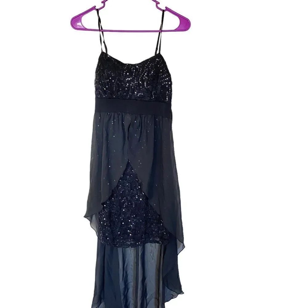 Solar Collection Y2K Black Sequin Formal Dress – Size Large – Spaghetti Straps